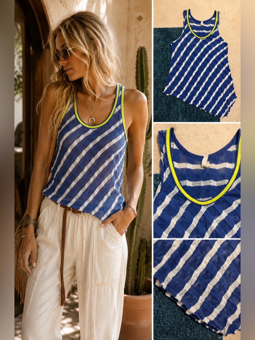 Free People We The Free Sheer Striped Asymmetrical Tank Top Small
